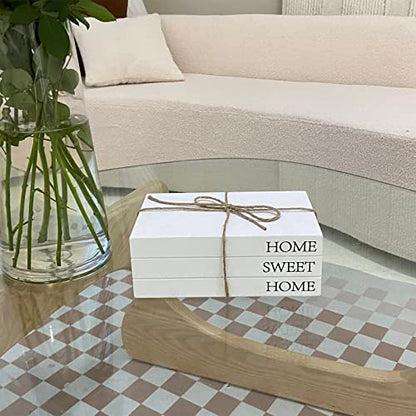 Decorative Books for Home Decor, White Faux Books for Decoration, Rustic Farmhouse Stacked Display Books with 52in Wood Bead Garland for Coffee Tables Living Room, (Home Sweet Home) - style: Home Sweet Home