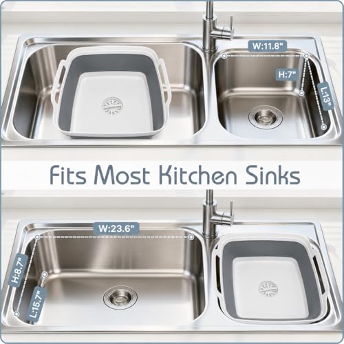 2.4 Gal(9L) Collapsible Dish Basin with Drain Plug, Space Saving Outdoor Multiuse Foldable Sink Tub, Dishpan, Kitchen Storage Tray for Camping, Vegetable Washing, RV (Gray) - color: Gray