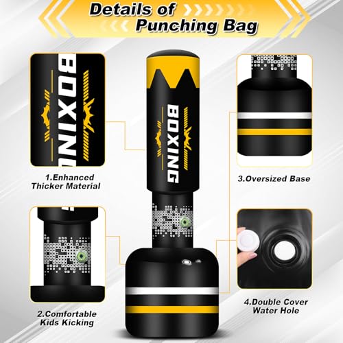 Standing Punching Bag for Adults, Boxing Bag with Built in Pump and Gloves