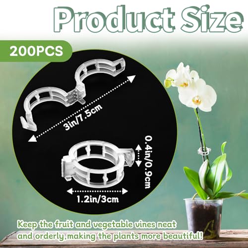 OJYUDD 200 Pcs White Plant Support Garden Clips,Secured Plastic Plant Clip,Tomato Vine Clips,Climbing Plant Support Clips for Flower Vine Twine Orchid