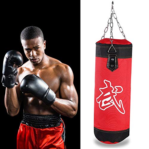 Boxing Training Punch Bag, Canvas Punching Bag Set with Sandbag/Metal Chain/Hook/Carabiner, Perfect for Developing Hand and Foot Technique(Red 60cm)