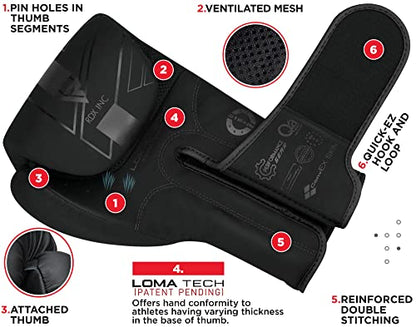 RDX Boxing Gloves, Pro Training Sparring, Maya Hide Leather, Muay Thai MMA Kickboxing, Men Women Adult, Heavy Punching Bag Focus Mitts Pads Workout, Ventilated Palm, Multi Layered, 8 10 12 14 16 18 Oz - color: BLACK, size: 10 OZ