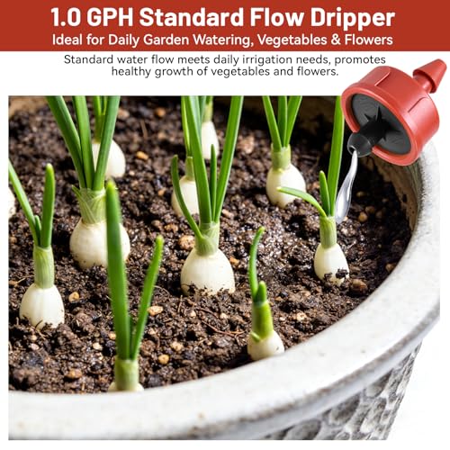 50 PCS 1 GPH Pressure Compensating Drip Irrigation Spot Watering Dripper, Standard Flow Drip Irrigation Emitters Heads for Vegetables Flowers Irrigation Drippers Parts for Outdoor Garden Beds Balcony - size: 1 GPH 50PCS