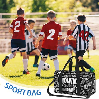 Custom Gym Dance Bag Full Names, Personalized Black Sports Bag - color: Black