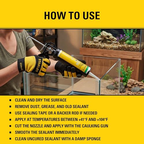 Stanley Waterproof Aquarium Silicone - 12x10.1 Fl. Oz. Clear, Waterproof Bond to Glass, Non-Toxic Aquarium Sealer for Freshwater & Saltwater Aquarium | 12 Pack.