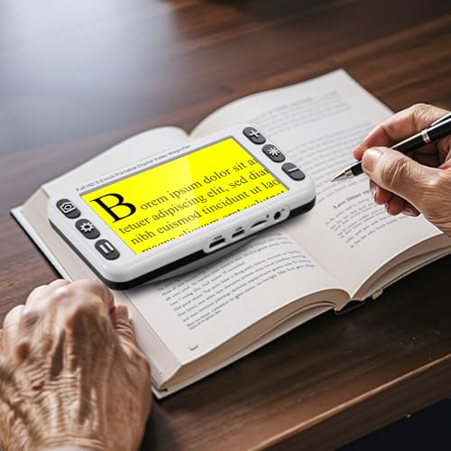 VEVOR Portable Digital Magnifier, 5-inch HD Electronic Video Magnifier for Low Version, 2X - 48X Electronic Reading Aid with 13MP Near & Far Dual Lens, 26 Color Mode, AV/HDMI Output & Foldable Handle