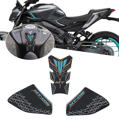 For MT-09 MT09 SP MT 09 SP 2025 Non-slip carbon fiber texture bottom side fuel tank stickers 3D embossed rubber fuel tank pads fuel tank knee pads mt09 mt-09 sp 2021-2025 motorcycle accessories (cyan) - color: Cyan