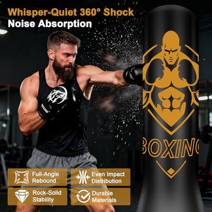 Freestanding Punching Bag for Adults, 70" Heavy Bag Inflatable Boxing Bag - color: Yellow Abs Man - Includes Accessories