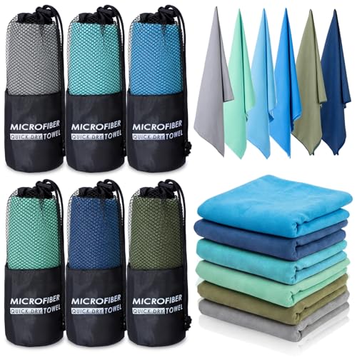 6 Pack Large Microfiber Gym Towels, 47" x 20" Quick Dry Sweat Towels Super Absorbent Soft Fast Drying Towel Lightweight Towel for Workout, Camping, Backpacking, Beach, Swimming(Classic) - color: Classic