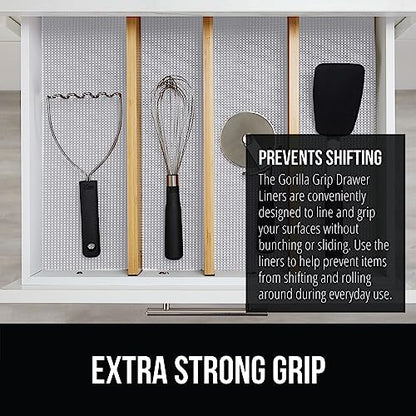 GORILLA GRIP powerGRIP Drawer Shelf and Cabinet Liner, Thick Strong Hold, Non-Adhesive Liners Protect Kitchen Cabinets and Cupboard, Bathroom Drawers, Easy Install, Breathable Mat, 12" x10' Light Gray - color: Light Gray, style: 12" x 10'