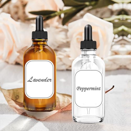 Amber Dropper Bottles, 4oz Glass Bottle with Dropper for Essential Oils with Funnel, Labels & Pipette, 2-Pack Tincture Bottles with Dropper(Unbreakable Plastic Eye Dropper) - color: Amber and Clear