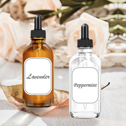 Amber Dropper Bottles, 4oz Glass Bottle with Dropper for Essential Oils with Funnel, Labels & Pipette, 2-Pack Tincture Bottles with Dropper(Unbreakable Plastic Eye Dropper) - color: Amber and Clear