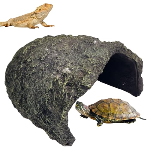 Extra Large Reptile Hide,Tortoise Hideout Cave, Resin Snake Hides,Turtle Basking Platform,Reptiles Habitat Decor with Smooth Edges for Bearded Dragons,Lizards,Geckos,Terrarium Habitat Decor - size: 10.23x8.66x5.51inch