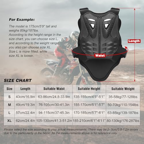 PELLOR Motorcycle Armor Vest Chest Back, Motocross Body Guard Vest Skiing Riding Skating Anti-Fall Vest Protective Gear - size: X-Large