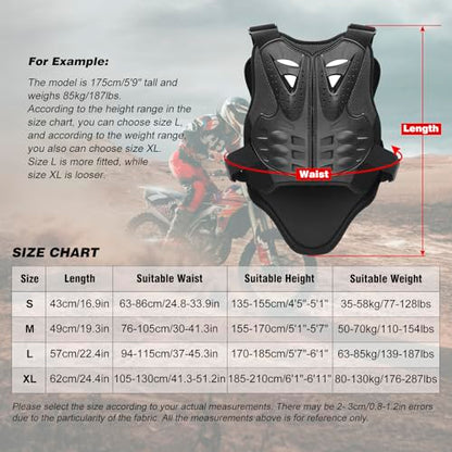 PELLOR Motorcycle Armor Vest Chest Back, Motocross Body Guard Vest Skiing Riding Skating Anti-Fall Vest Protective Gear - size: Small