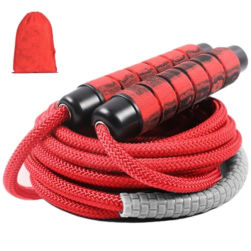 Weighted Jump Rope Nylon Adjustable - Tangle-Free Jump Rope for Women, Men, Kids, and Adults with Foam Handle, Rapid Speed with Ball Bearings, 360° Rotation Jumprope for Exercise, Fitness and Training - color: Red