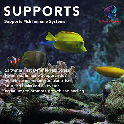 Dr. Tim’s Aquatics Saltwater First Defense Fish Stress Relief and Immune Support – For Fish Tanks, Aquariums – Revitalizes Natural Slime Coat – Detoxifies Heavy Metals, Repairs Wounds – 128 Oz.