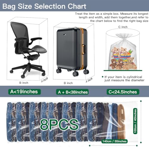 8 Pack 40x55 inches Extra Large Clear Plastic Bags for Car Seat, Luggage, Suitcase, Chair, and Attic Storage, Storage Bags for Clothes Packing, Furniture, Quilts
