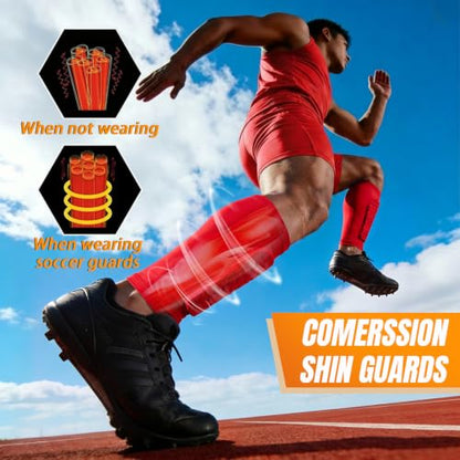 XZQTIVE Soccer Shin Guards Shin Defender for Kids Youth Adult, Ski Shin Guard Calf Compression Sleeve with Honeycomb Shin Pads - color: red, size: XX-Small