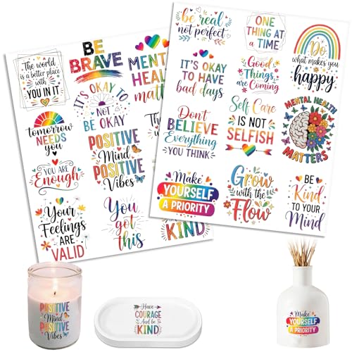 UV DTF Cup Wrap Transfer Stickers for Tumblers and Glasses, 2 Sheets Positive Quotes Rub On Decals for Cups, Mugs, Water Bottles - style: Positive Quotes