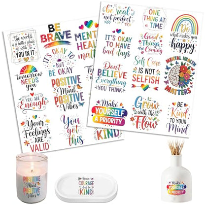 UV DTF Cup Wrap Transfer Stickers for Tumblers and Glasses, 2 Sheets Positive Quotes Rub On Decals for Cups, Mugs, Water Bottles - style: Positive Quotes
