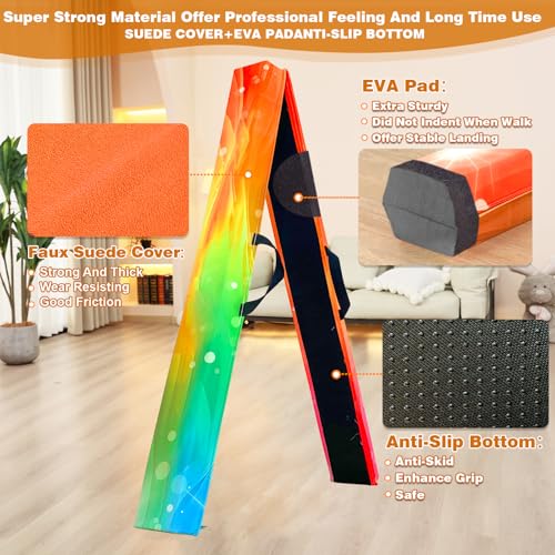 Marfula 6 FT / 8 FT / 9 FT Folding Gymnastics Beam Foam Balance Floor Beam - color: Starlight Rainbow, size: 6 Ft