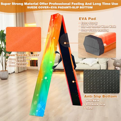 Marfula 6 FT / 8 FT / 9 FT Folding Gymnastics Beam Foam Balance Floor Beam - color: Starlight Rainbow, size: 8 Ft