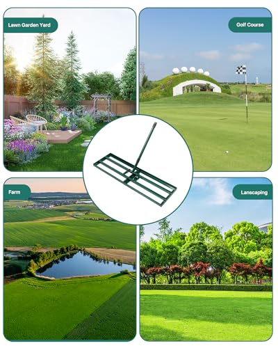 Lawn Leveling Rake 33x10'', Yard Leveling Rake with 78'' Back-Saving Adjustable Handle, Stainless Steel Lawn Leveler Tool for Garden, Backyard, Farm, Golf Course - style: 33’‘x10’‘