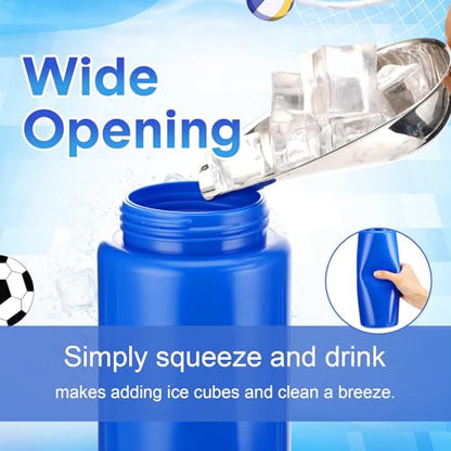8 Pack Hockey Water Bottles 1 Liter Easy Squeeze Plastic 34 oz Sports Water Bottles with Long Straws for Hockey, Lacrosse, Football, Soccer, Baseball, Gym Sports Helmets(Blue) - color: Blue