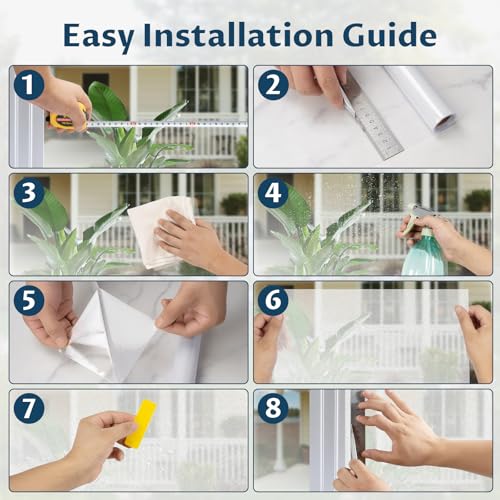 Amrules Frosted Window Privacy Film Non-Adhesive Sun Blocking Reusable and Removable Glass Film Door Coverings for Bathroom, Home, Office, 17.5 x 78.7 Inch