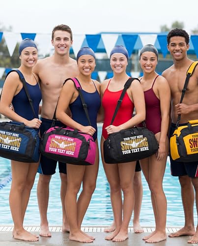 Personalized Swim Team Duffel Bag with Custom Name – Waterproof Swimming Gear Bag for Youth & Adults – Large Pool Bag with Shoe Compartment & Wet Pocket - color: Black, style: Swimming