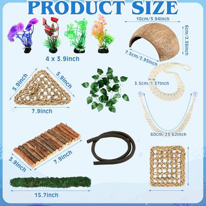 14 Pcs Hermit Crab Accessories Natural Hermit Crab Habitat Toy Artificial Moss and Plants Suction Cups for Lizard Chameleon Leopard Gecko Reptile Amphibians Tank Decoration (Rainforest Style)