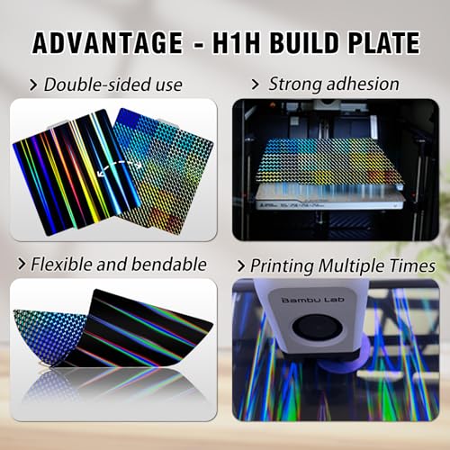JUUPINE 3D Printer H1H Build Plate for Bambu Lab P2S/X2D/A1/X1C/X1/X1E/P1P/P1S Holographic Carbon Plate 257x257mm Smooth Textured PEI Spring Steel Plate Removable Platform (Light Beam +Phantom)