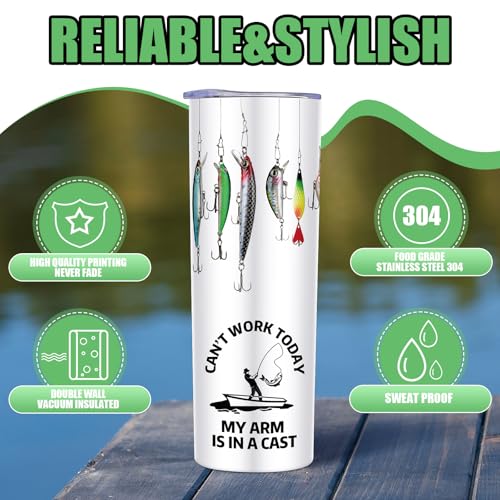 Skylety Father's Day Fishing Gifts Men Fishing Lures Insulated Tumbler Double Walled 20oz Stainless Steel Travel Cup Cold Hot Fisherman Coffee Mug Tumbler for Men Dad Gifts