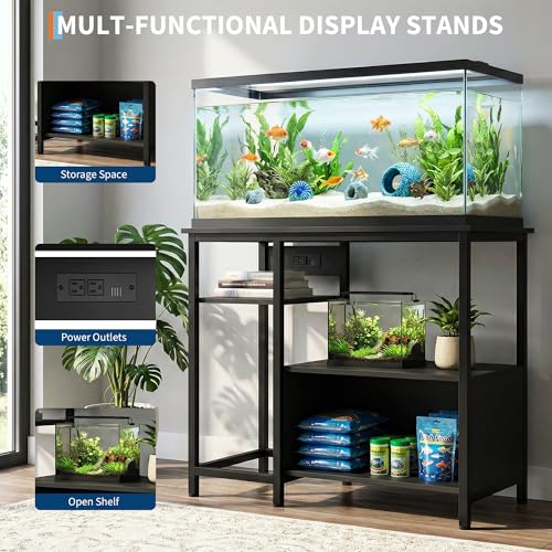 40-50 Gallon Fish Tank Stand, Heavy Duty Aquarium Stand with Power Outlets & Storage Shelves, Industrial Wood Metal Fish Tank Table Cabinet, 600LBS Terrarium Stand Tank Stand for Aquarium, Turtle Reptile Tank