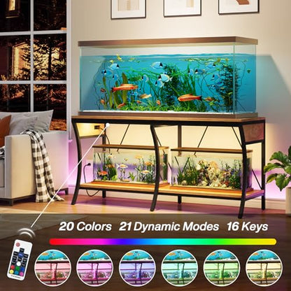 55-90 Gallon Fish Tank Stand, Metal Aquarium Stand, Power Outlets - color: Light Brown and Black