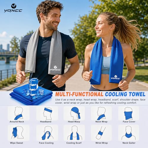 YQXCC 4 Pack Cooling Towels, 40"x12", Ice Cool Towels for Neck & Face | Soft Breathable Microfiber, Instant Cooling Neck Wraps for Yoga, Golf, Gym, Running, Hiking, Camping & Hot Weather Activities - color: Light Gray, Light Blue, Green, Rose Red