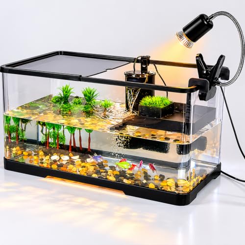 Turtle Tank Kit(Tank+Lamp+Filter+Water Changer) XLarge Acrylic Aquatic Turtle Tank Starter Kit with Bask Platform, Bottom Drain for Turtles, Crabs,Fishes, Amphibians,Reptiles(21.65''×11.8''×11.8'') - size: 21.65 * 11.8 * 11.8 Inch