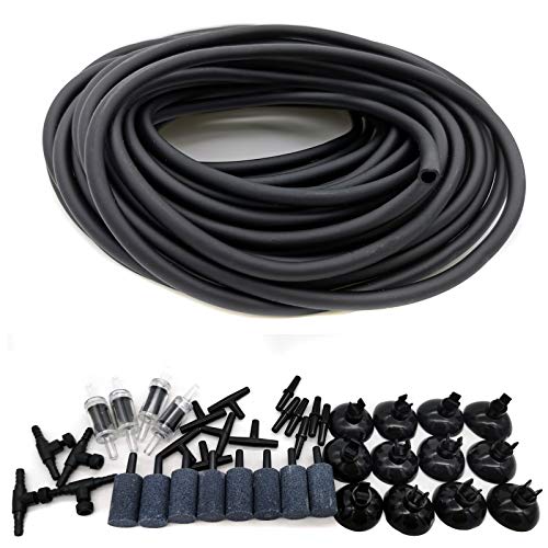 Aquarium 50 Feet Standard 3/16" Black Flexible Airline Tubing with Black Plastic Connectors for Fish Tank,Terrariums, and Hydroponics - size: 50 Feet with connectors