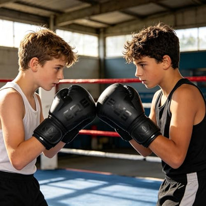 Kids Boxing Training Gloves, Sparring Boxing Gloves for Boys Girls - color: Black, size: 10 oz