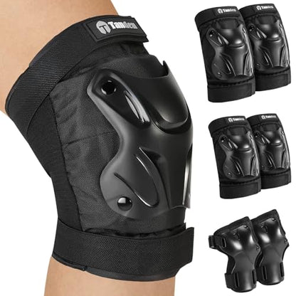 Tanden Skating Protective Gear Knee and Elbow Pads Wrist Guards for Roller Skating Skateboarding, Skate Pads Adult Knee Pads - color: Black, size: Youth (9-15 years)