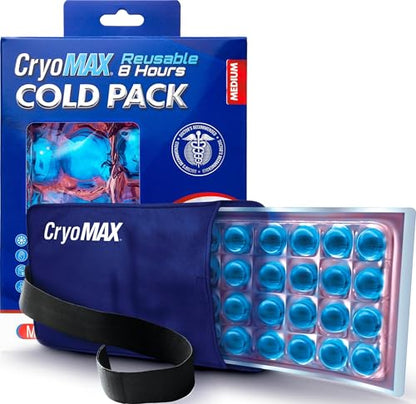 Cryo-Max Cold Pack, 8 Hour Reusable Cold Therapy Ice Pack for Elbows, Knees, Neck + More, Medium, 6" x 12" (1 Count)