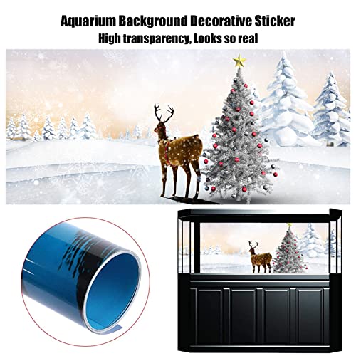 Aquarium Background Fish Tank Decorations Pictures Christmas 3D Effect PVC Adhesive Poster Christmas Tree Elk Backdrop Decoration Paper Cling Decals Sticker,42x30cm