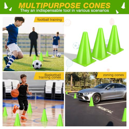 24pcs Cones 9 Inch Soccer Cones and Plastic Traffic Cones, Durable Cones for Sports Training, Ideal for Soccer, Basketball, Football, Skating, and Agility Drills Practice - color: green