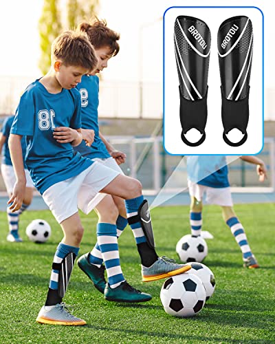 BROTOU Shin Guards Soccer Youth, Soccer Shin Guards for Kids 3-15 | Light Weight Adjustable Straps Shin Pads Protection Equipment with Ankle and Leg Calf Protection - color: BLACK, size: X-Small