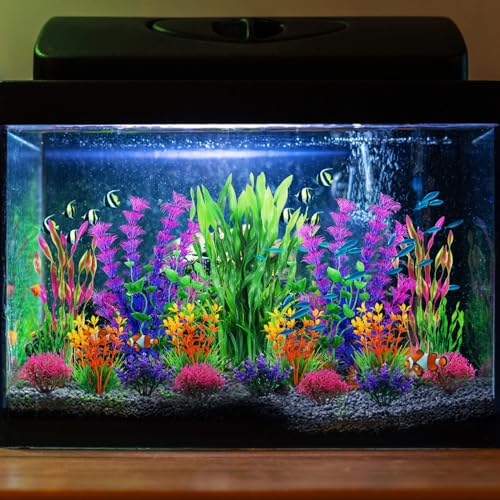 Fish Tank Decorations Plants, 20pcs Aquarium Decorations Plants Plastic, Fish Tank Accessories, Fish Cave and Hideout Ornaments, Aquarium Decor