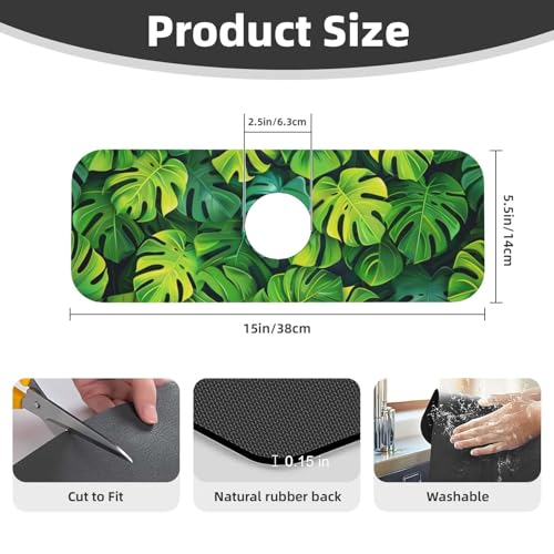 Faucet Draining Mat For Kitchen Sink, Palm Leaves Tropical Diatom Mud Absorbent Drain Pad For Bathroom Kitchen Sink Splash Guard Drying Mat - color: Palm Leaves Tropical