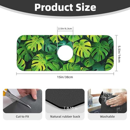 Faucet Draining Mat For Kitchen Sink, Palm Leaves Tropical Diatom Mud Absorbent Drain Pad For Bathroom Kitchen Sink Splash Guard Drying Mat - color: Palm Leaves Tropical