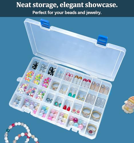 Qualsen 34 Grid Plastic Organizer box with Adjustable Dividers, Fishing Tackle Box and Bead Organizer Box for Jewelry, screw, Earrings, Art Craft, Tools, Fishing Hooks, and Small Accessories