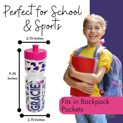 50 Strong | Personalized Kids Sports Water Bottle, 22 oz, Leopard Hearts - color: Hearts - Custom